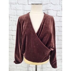 Express Chocolate Brown Velvet Top Plunge V-Neck Faux Wrap Stretch Size Small